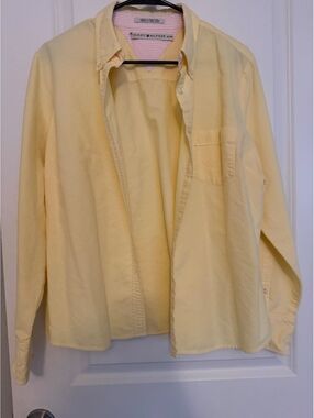 Vintage Tommy Hilfiger Women’s XL Yellow Button-Up Shirt with Chest Pocket